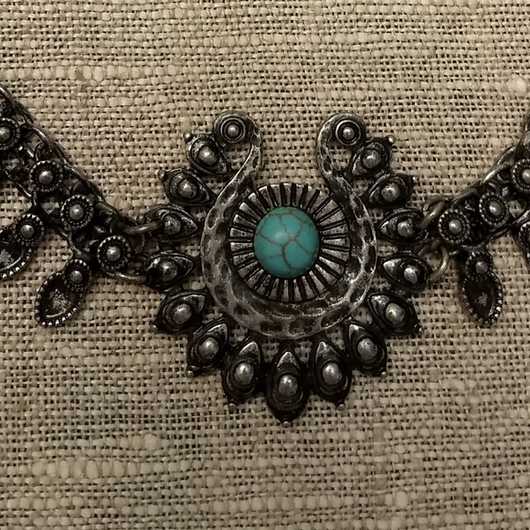 Boho Silver and Turquoise Costume Necklace - Picture 2 of 3